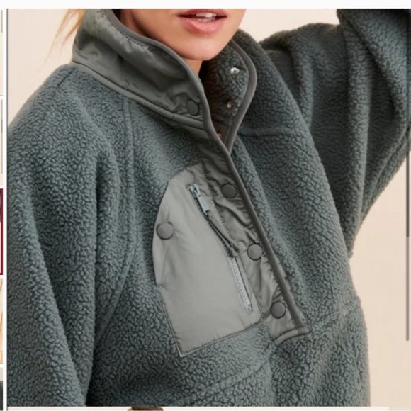 Free People Hit the Slopes Pullover in Shark XS Fleece Sherpa 1/4 Snap Pullover - Picture 3 of 11